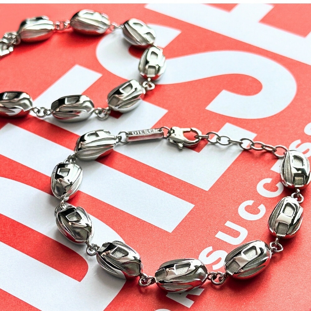 ペアブレスレット お揃い ディーゼル ステンレス ビーズブレスレット ブランド シルバー おしゃれ メンズ レディース カップル 男性 女性 プレゼント ペアアクセサリー ペアジュエリー ペアギフト