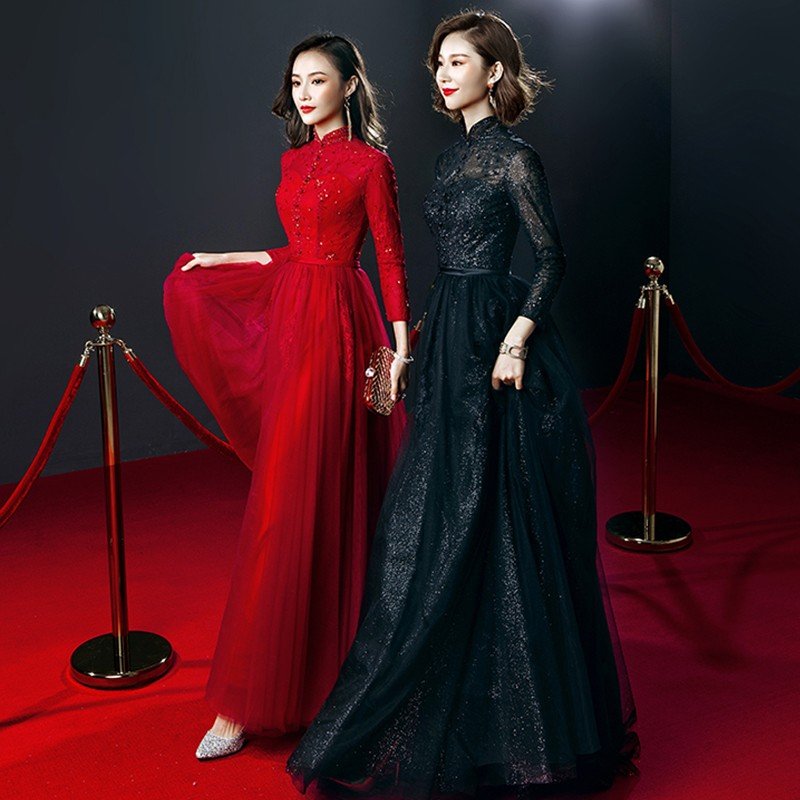 カラードレス 長袖 安い ロングドレス 演奏会 イブニングドレス 結婚式 花嫁 パーティードレス 二次会 フォーマルドレス コンサート 2色選択可