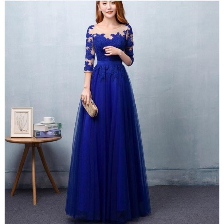 品質良い 袖ありレース マキシ丈ドレス パーティードレス エレガント フェミニン 上品 演奏会 ピア 7,334円