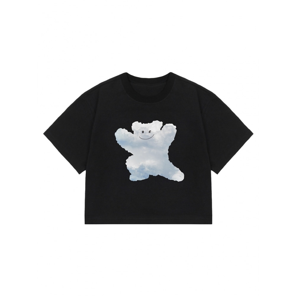 グラバービッグクラウドベアマイルクロップショートスリーブ T シャツブラック