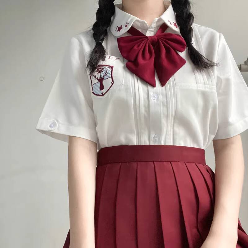 ミリオリジナルJKベーシック刺繍レディースシャツサマーバーサタイルタイプレッピースタイルオフホワイトトップ