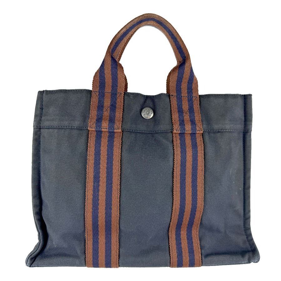 エルメス HERMES ハンドバッグ フールトゥPM キャンバス ネイビー×ブラウン ユニセックス z8686