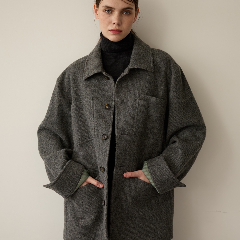 유니섹스 루즈핏 알파카 트윌 포켓 블루종 27,827円