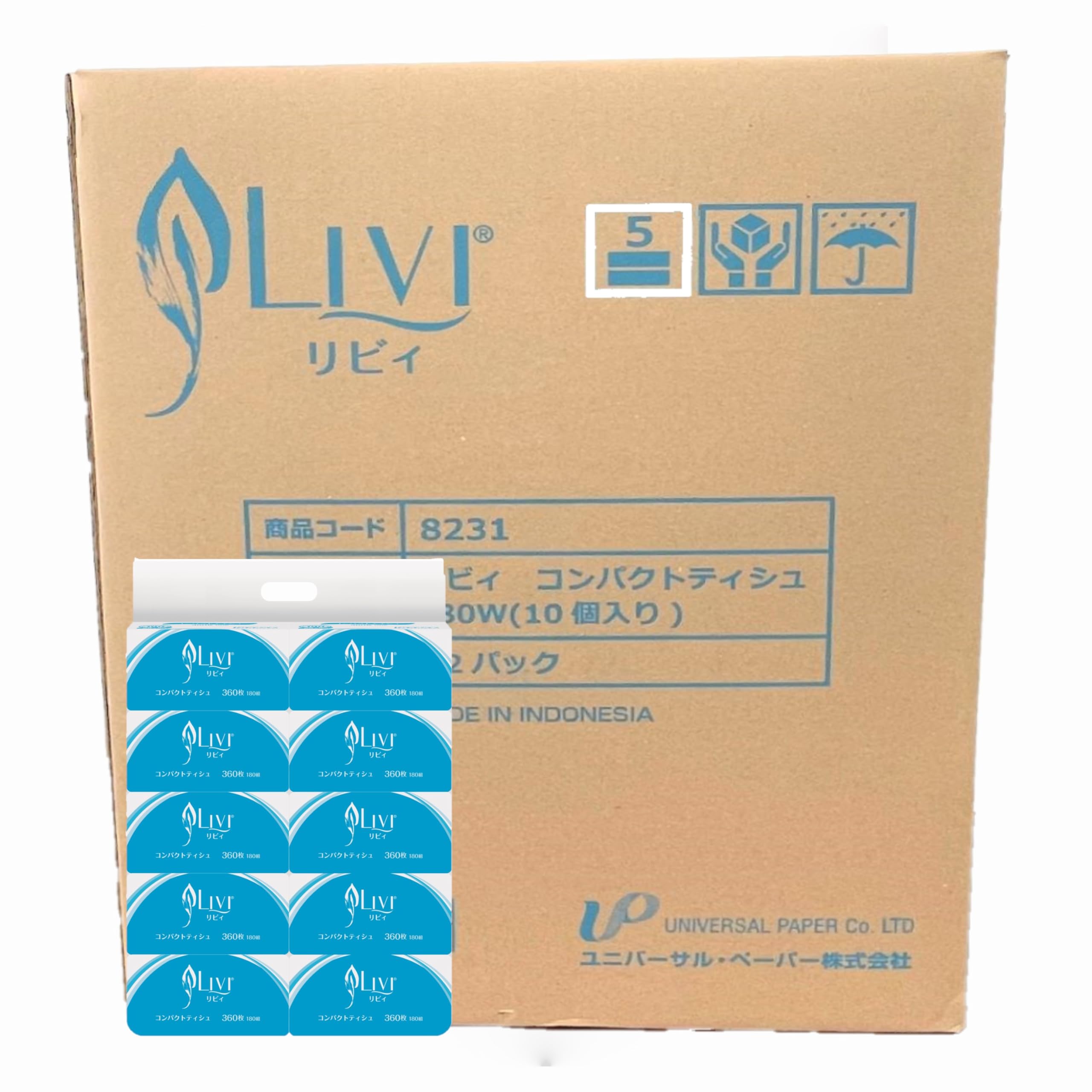 Qoo10最安値挑戦 【ケース販売】ユニバーサル・ペーパー 業務用ハーフサイズコンパクトティッシュペーパー 180組(360枚) 10個入 x 12パック ホワイト