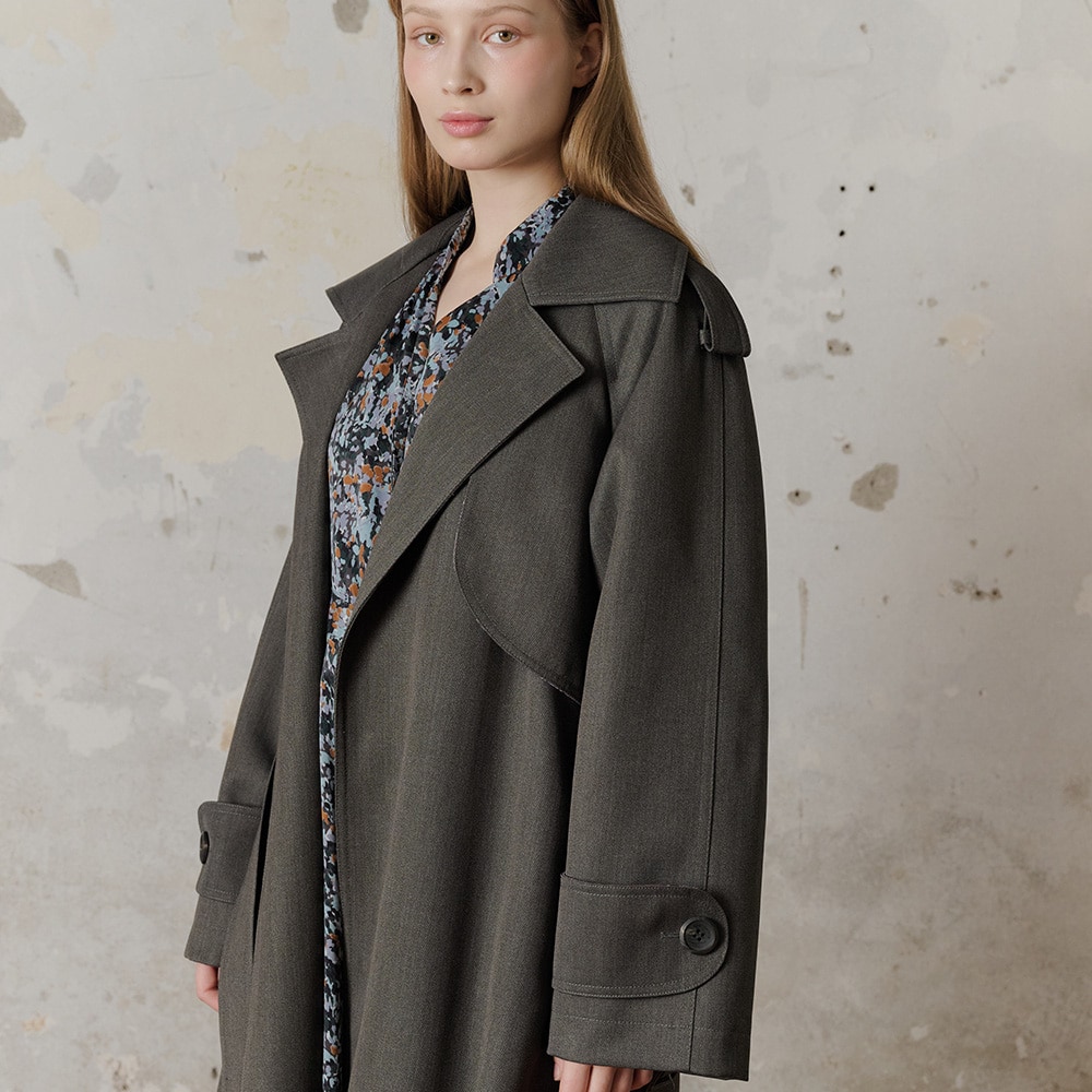 FREAKS BY KIMTAEHOON_울 캐벌리 트윌 라이닝 패딩 오버핏 트렌치 벨티드 코트드레스_브라운