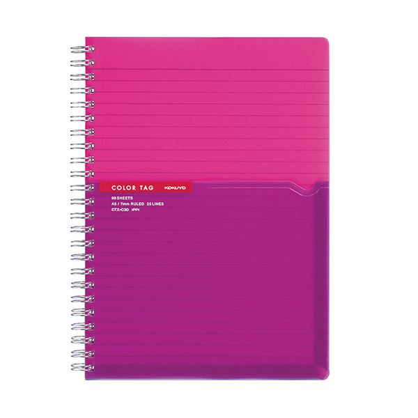 (まとめ) コクヨ ツインリングノート（カラータグ）Bi-COLOR A5 A罫 90枚 ピンク CTス-C30P 1冊 (×30セット) 13,920円