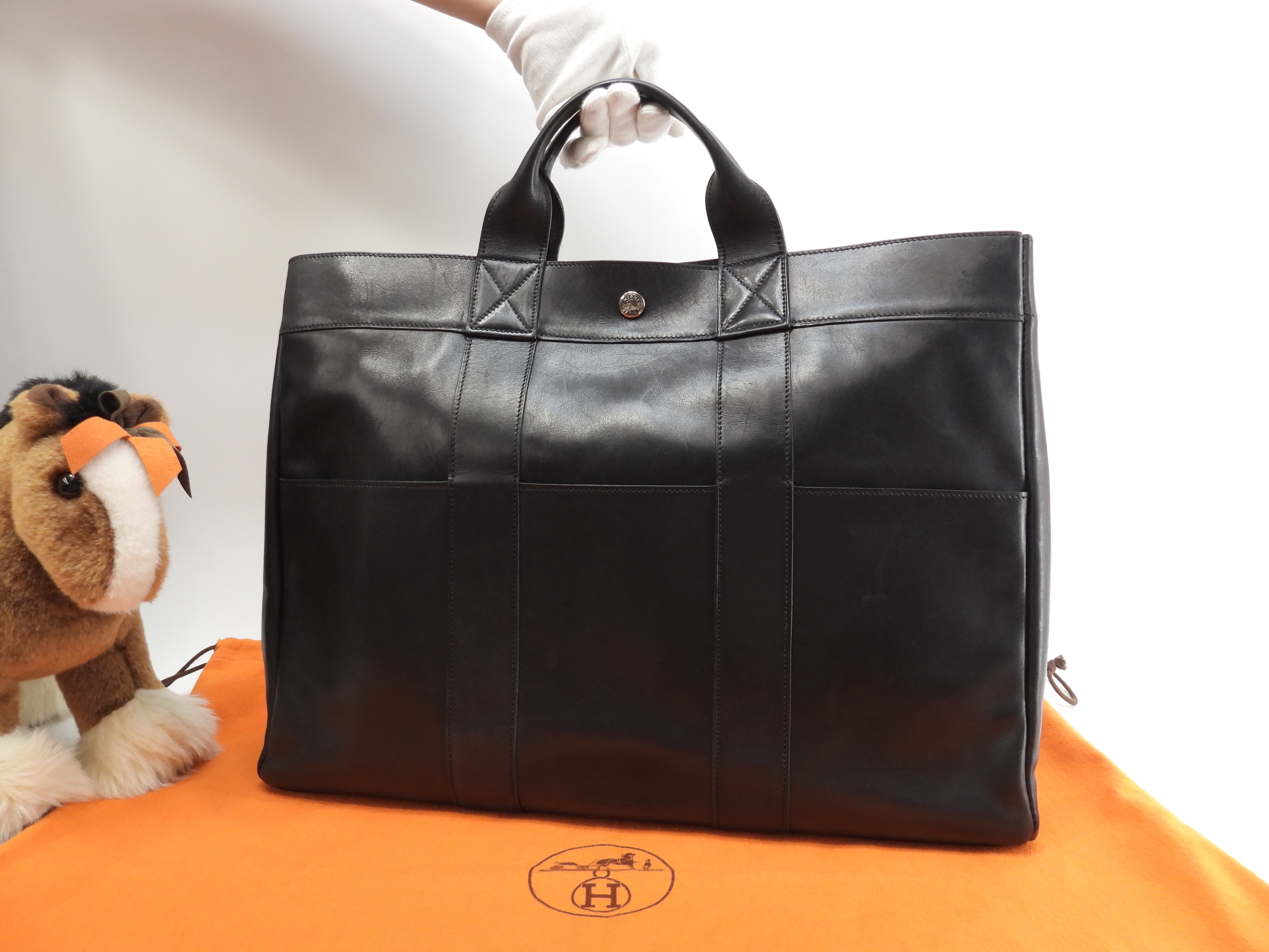 トートMM フールトゥ カーフレザー黒 ハンドバッグ トートバッグ@E 13