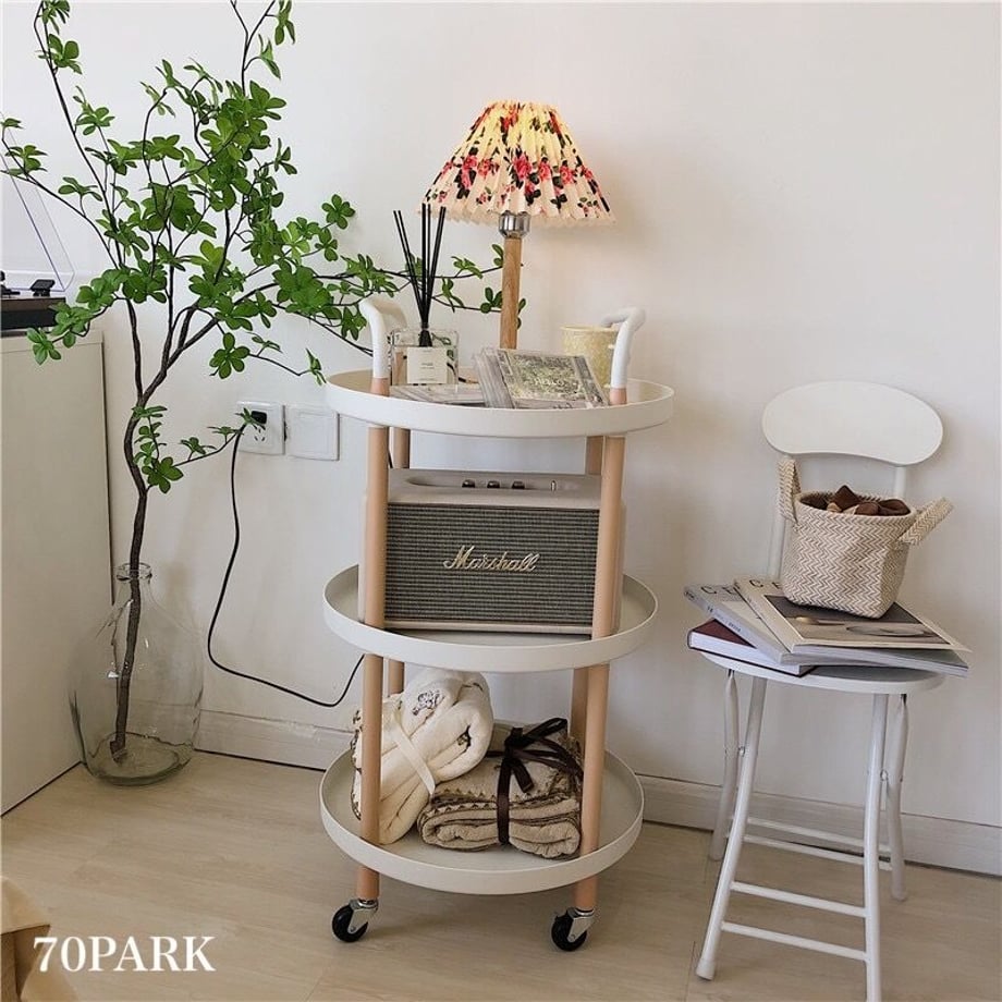 円型 キャスター付き サイドテーブル 三段 ラック ワゴン おしゃれ 韓国インテリア 韓国雑貨 韓国っぽ インテリア雑貨 韓国