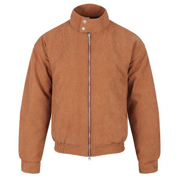 男性ミニマルコーデュロイヘリントンジップアップジャンパー RB-JKW-Q059-ベージュ