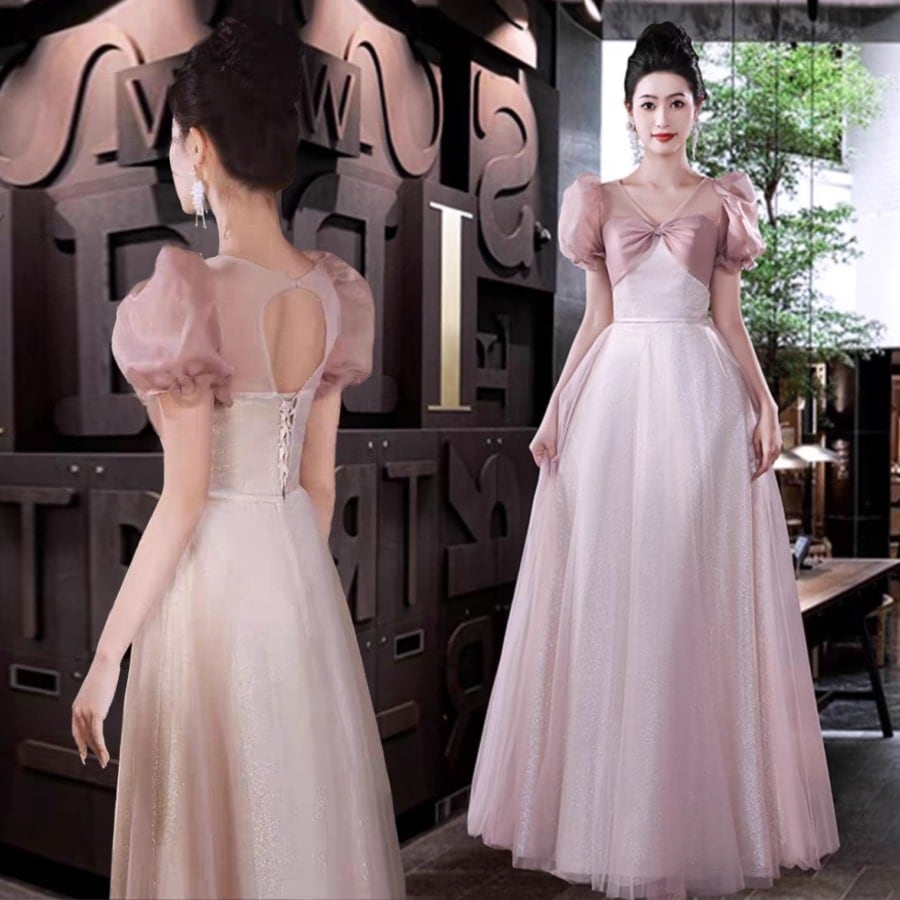 ウエディングドレス ピンク パーティードレス パフスリーブ 前撮り 後撮り 撮影 新婦 結婚式 二次会 披露宴 シンプル 花嫁ドレス 海外挙式