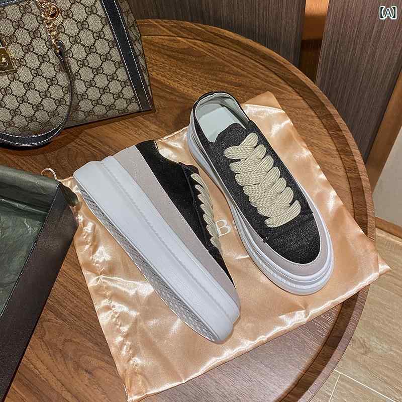 キャンバス シューズ スニーカー ローカット レディース サテン ホワイト シューズ 厚底 プラットフォーム シューズ 増加 レースアップ カレッジ スタイル スポーツ カジュアル シューズ イン