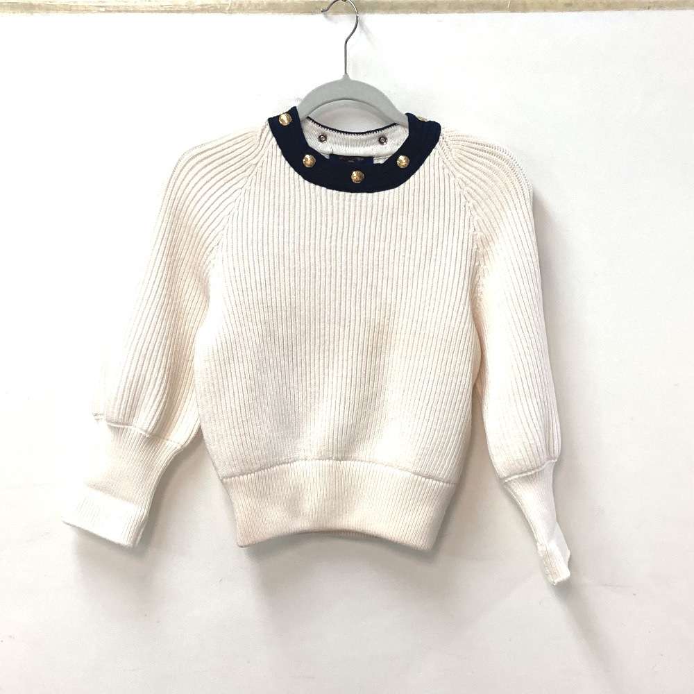 ニット ボタン タートルネック取り外し可能 長袖 トップス 長袖 バイカラー ウール ホワイト