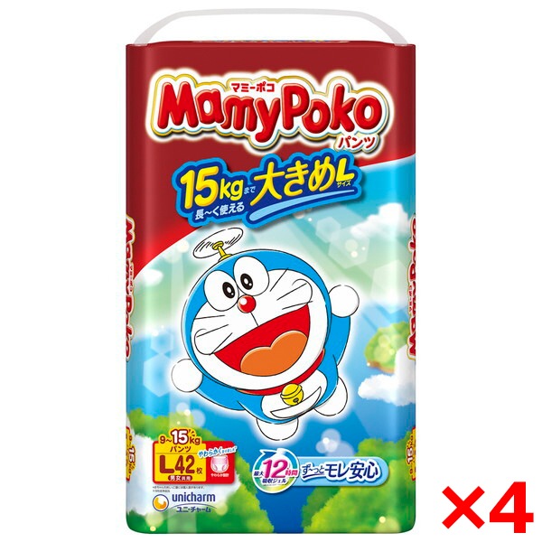 【4個セット】 マミーポコパンツ ドラえもん 紙おむつ 915kg おおきめ Lサイズ 42枚入 男女共用 5,283円