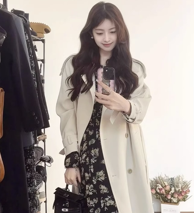 アウター デート モテアイテム トレンチコート ロング丈 ウエストデザイン コットン 大人可愛い きれいめ 上品 おしゃれ かっこいい 大人可愛い ラブリー キュート ガーリー クール モード系