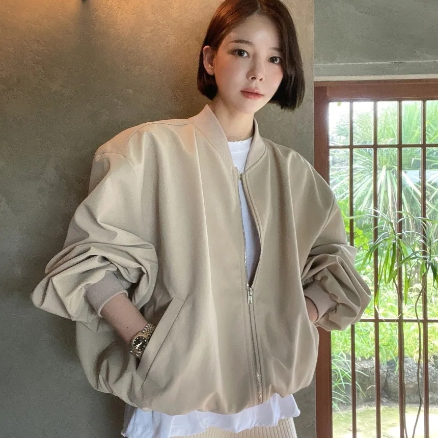 アウター ジャケット MA-1 ブルゾン スタンドカラー ジッパー ポケット 長袖 レディース