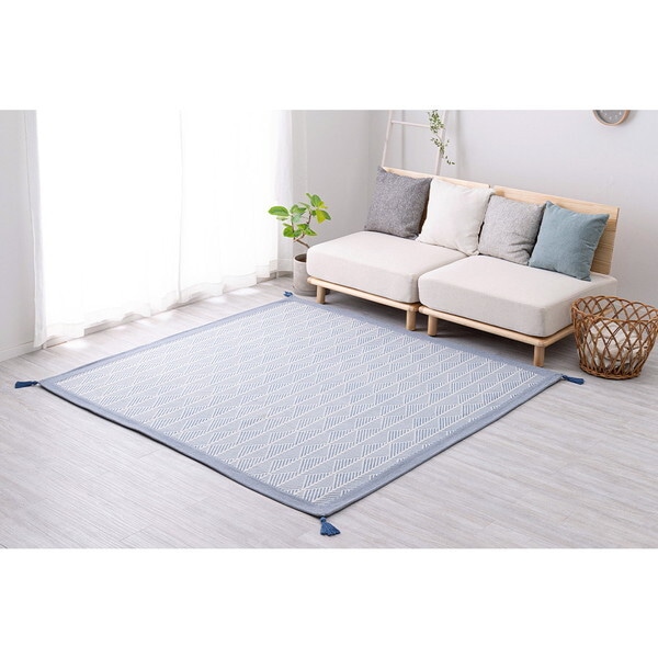 270080621 洗えるインド綿ラグ クラック すべり止め付き 185x240 ネイビー メーカー直送