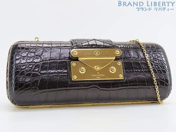 激レアルイヴィトンクロコダイルミノディエールトレゾール2WAYチェーンショルダーバッグクラッチバッグパーティーバッグブラック