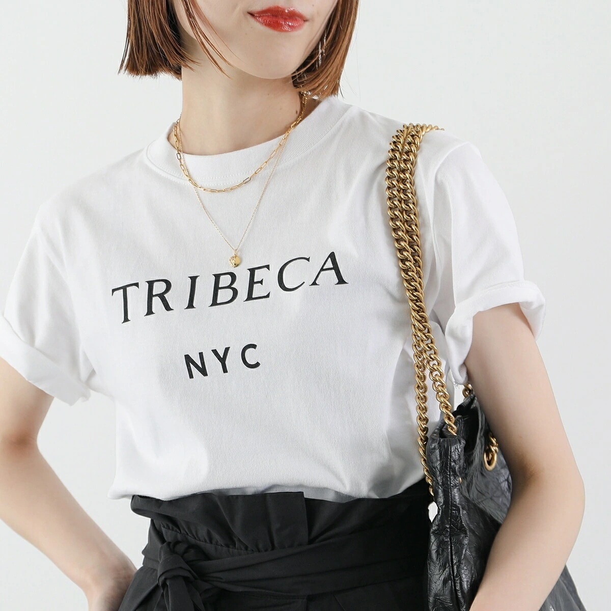 ANGE IN DISGUISE アンジインディスガイズ Tシャツ TRIBECA レディース 半袖 カットソー コットン クルーネック ホワイト 【mega】