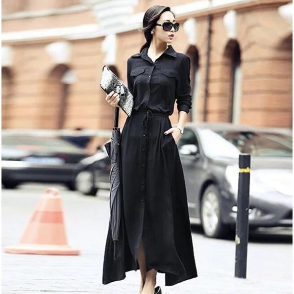 レディースロングシャツワンピース　OL通勤　エレガント長袖ワンピ　フォーマルタイトチュニックフリル　カジュアル秋人気品