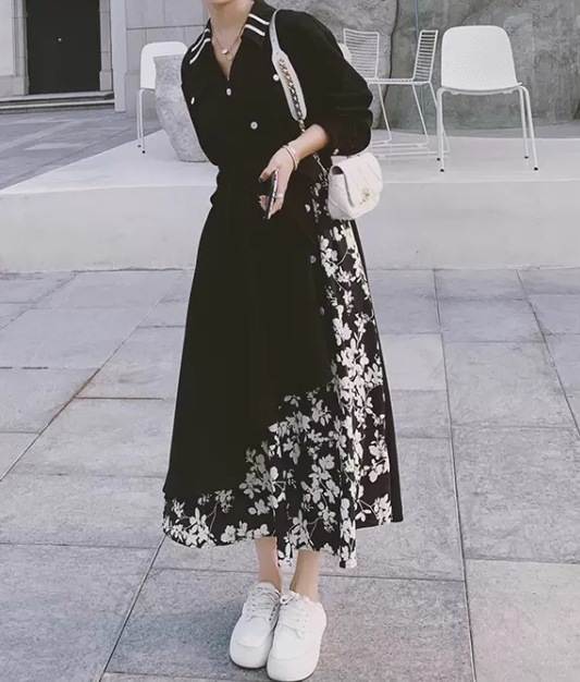 レディース ワンピース シャツワンピ 長袖 ワイド タイト スリム Aライン 切り替え ドッキング ベルト ウエストマーク ウエストリボン 配色 かわいい 大人可愛い カジュアル こなれ感 とろみ感