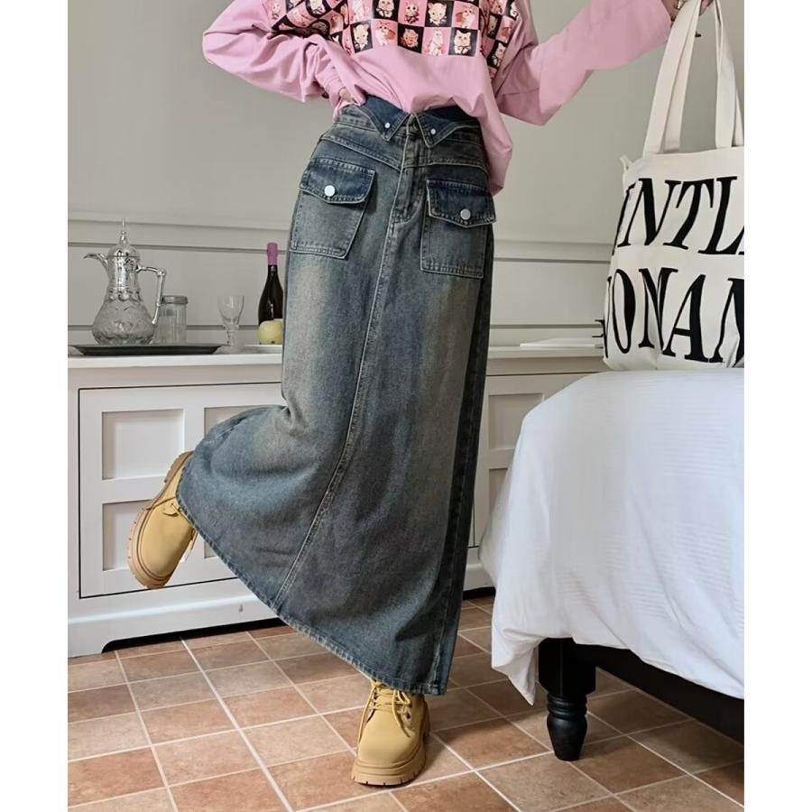 デニムマキシスカート バックスリット入り