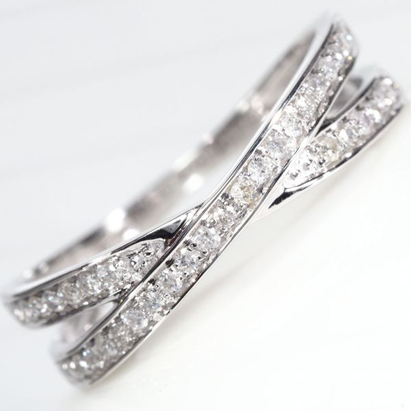 最安値で  天然石 クロス ダイヤモンド リング 指輪 刻印有 希少 デザイン 18金 WG dia2 指輪