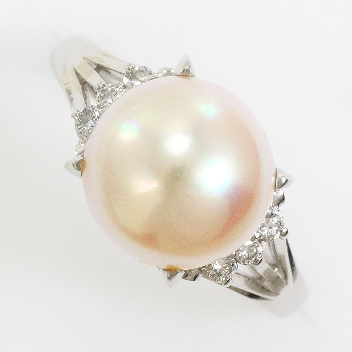 PT900 プラチナ リング・指輪 10.5号 パール（真珠） ダイヤモンド（ct刻印なし） 総重量約5.7g 中古