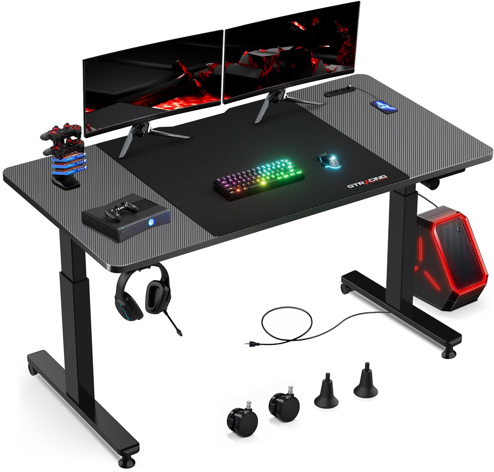 ゲーミングデスク ローデスク ロータイプ 手動式昇降式デスク ハンドル式ローデスク パソコンデスク pcデスク オフィスデスク 静音 安定昇降 スムーズに回り キャスター付き コン 87390