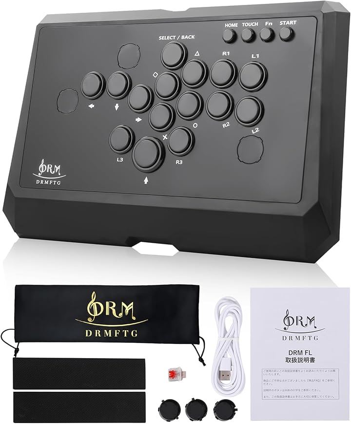 自由にボタン配置をカスタマイズ DRM FL 静音ボタンモデル レバーレス アケコン レバーレスコントローラー マットブラック 応答速度0.8ms 薄型 PC( Black, PC版)