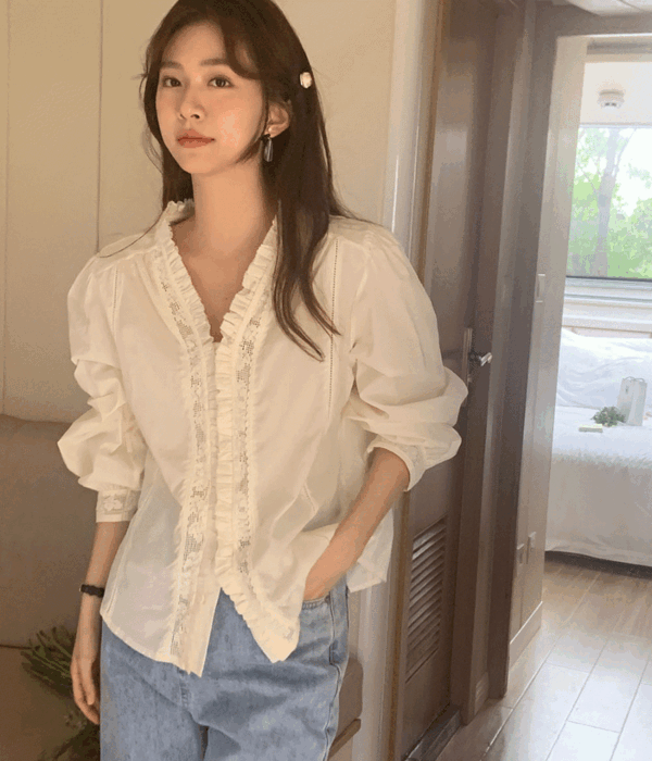 Vネック レース シャツ ブラウス