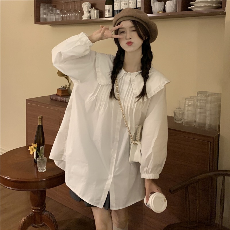 ワンピース ショートスカート ルーズウエスト レギュラー丈 シングルブレスト 通勤 春 ボタン フリーサイズ 長袖 格子縞 ホワイト 白 ブラック 黒 格子柄 シャツワンピース ワンピドレス ショート