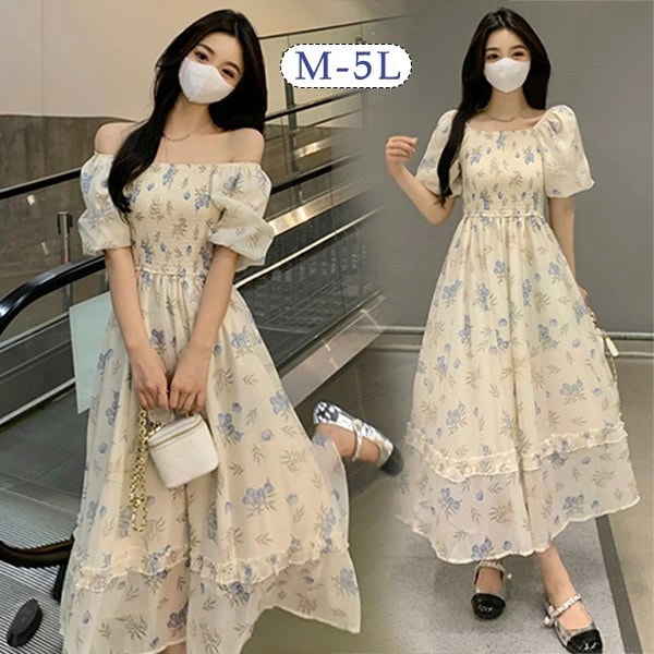 ワンピース 大きいサイズ パフスリーブ オフショルダー 花柄 半袖 大人可愛い かわいい ぽっちゃり 夏ワンピ 着やせ Aライン