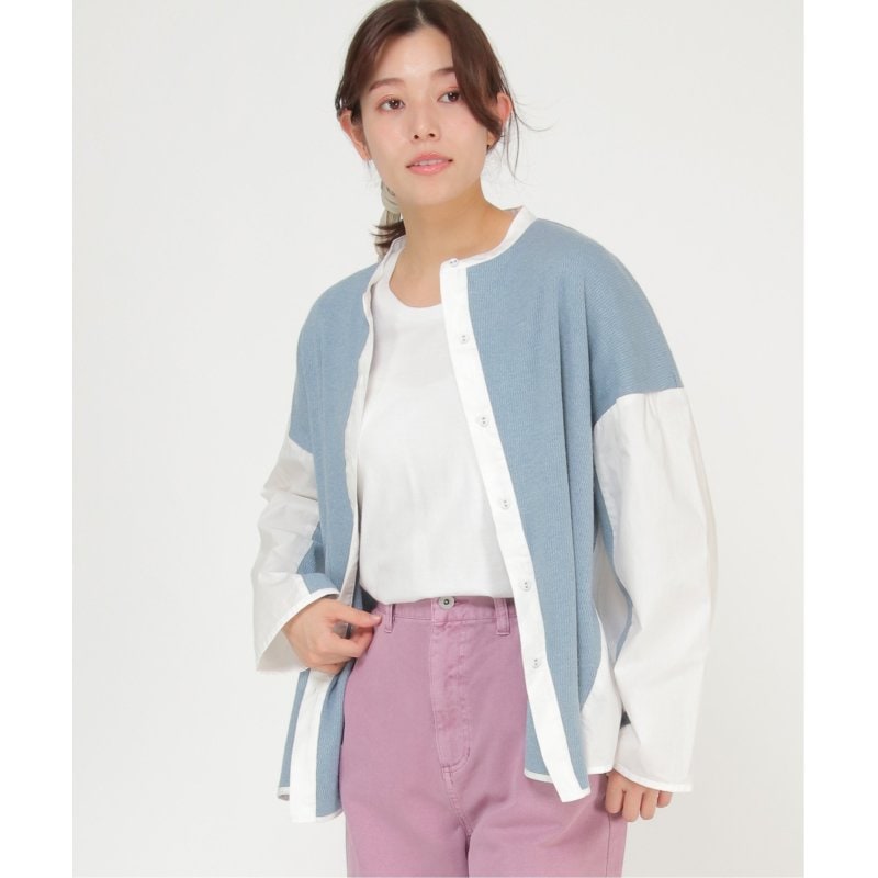 異素材切り替えビッグシャツ