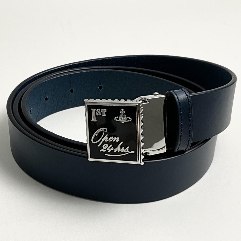 [訳ありアウトレット] ヴィヴィアンウエストウッド ベルト ネイビー Vivienne Westwood BELTS OPEN 24H SQUARE BUCKLE BELT / SILVER BLAC 17,182円