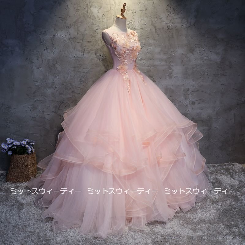 カラードレス 演奏会 ロングドレス ピンク 結婚式 花嫁 ウエディングドレス 披露宴 イブニングドレ