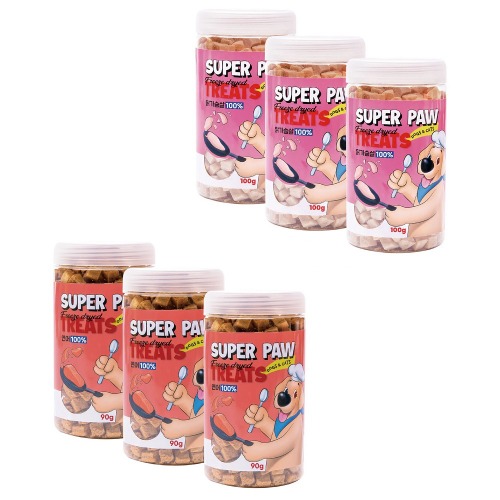 スーパーポウ凍結乾燥トリット鶏胸肉100g x 3 +サーモン90g x 3子犬猫ペット犬ペット