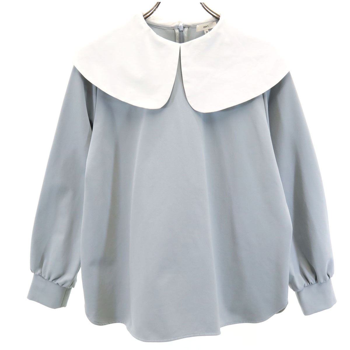 yori ヨリ 22AW 日本製 長袖 ワイドカラーストレッチ ブラウス 38 ライトブルー レディース 古着