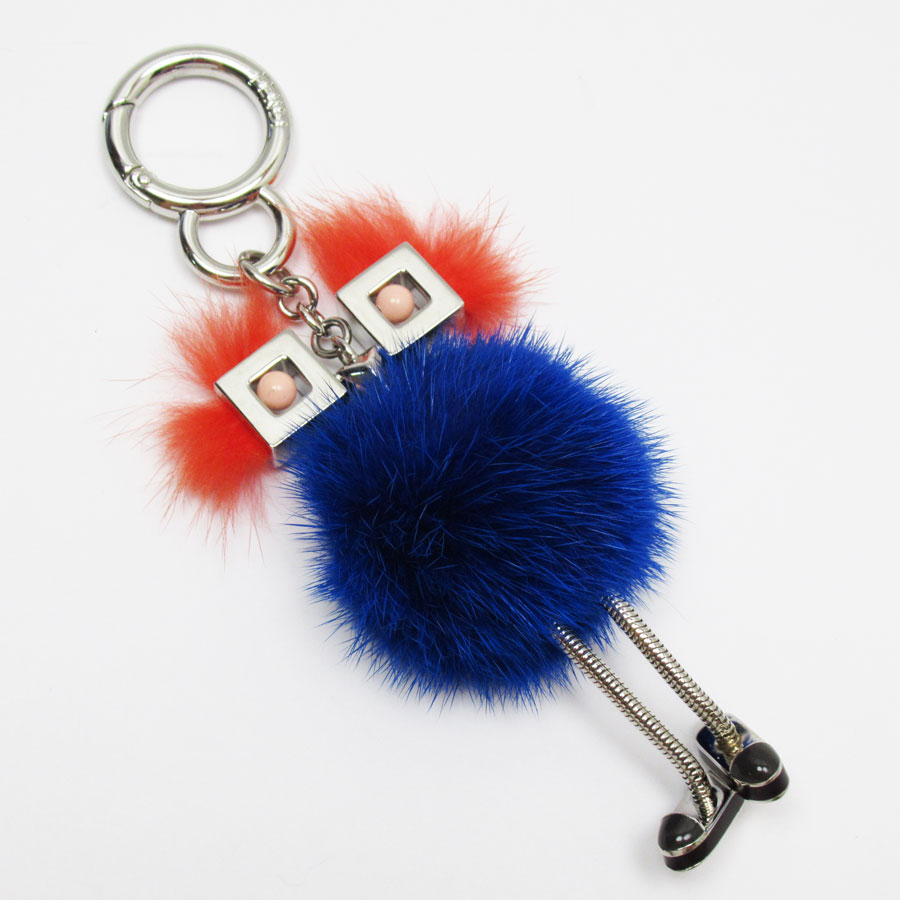 フェンディ FENDI チャーム モンスター ファー/メタル ブルー/シルバー レディース w0526g