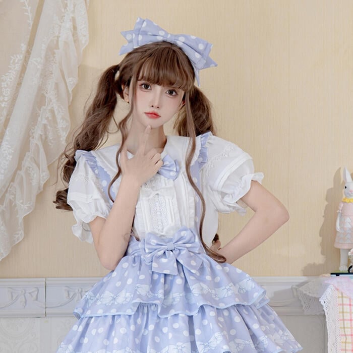 【急速出荷】ブラウス ロリータ フリル 半袖 ボリューム袖 パフスリーブ トップス ロリィタ シャツ Lolita レディース バルーン袖 丸襟 ホワイト 春 夏 秋 人形襟 リボン パフ 着回し か