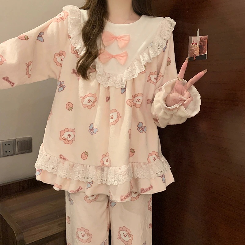 フランネルパジャマ女の子秋と冬厚みのあるサンゴぬいぐるみかわいい甘いプリンセススタイルホーム服 5,193円