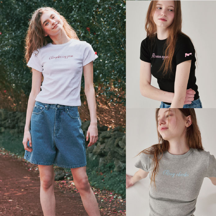 ROSE RIBBON POINT SLIM CROP T SHIRT (3 COLORS)