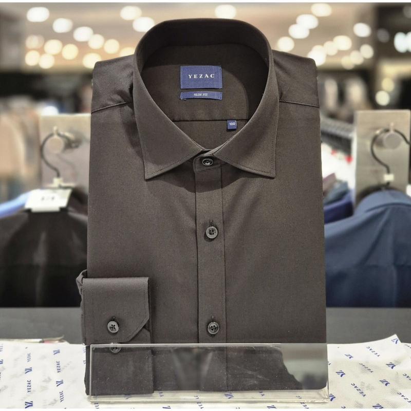 AK水原店シャツ 長袖 スリムフィット スパン ツイル ソリッド YJESIS349BK