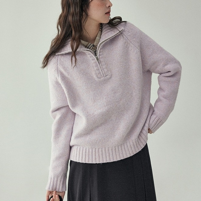 トップス セーター 襟付き ハイネック ハーフジップ プルオーバー ショート丈 かわいい 大人可愛い きれいめ シンプル 上品 レトロ おしゃれ かっこいい カジュアル こなれ感 個性的 主役級