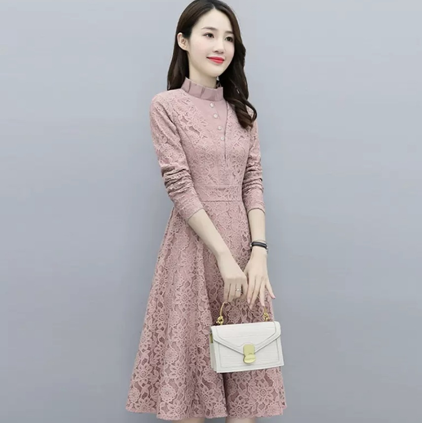 ワンピース デート ワンピドレス ミモレ ミモレ丈 袖あり 長袖 スリム タイト 細身 レース かわいい 大人可愛い きれいめ シンプル カジュアル 大人 上品 おしゃれ お洒落 主役級 存在感 春