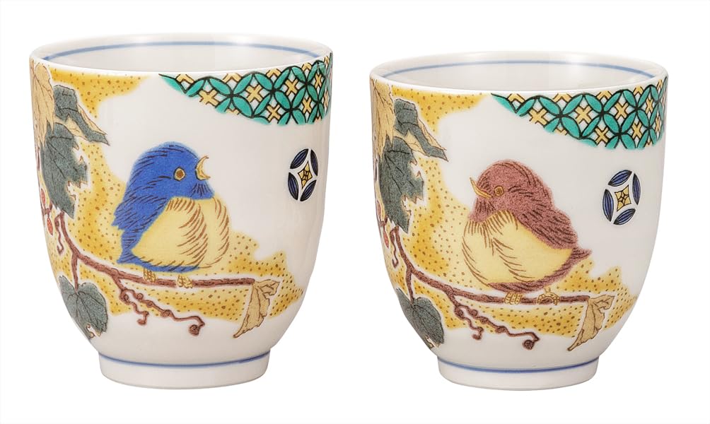 ナカマル『九谷焼』組湯呑小紋吉田屋雀 K9-749