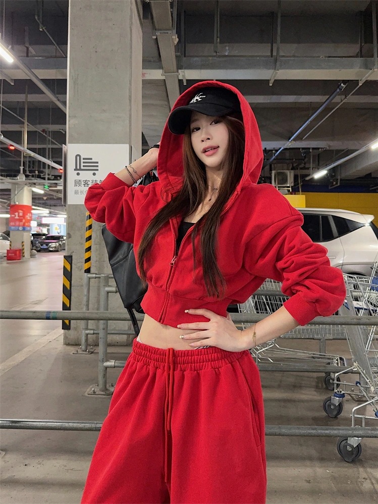 ショートアウター×パンツ 長袖 ロング丈 かわいいレディース無地フード付き 2025秋冬 タイトセットパーカーフーディーブルサイズトップスカジュアルファッション系袖アップシルエット 韓国っぽ
