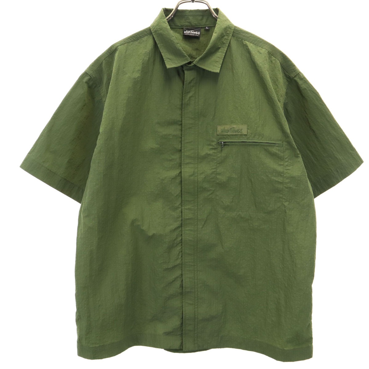 半袖 ジップ シャツ L カーキ メンズ 古着