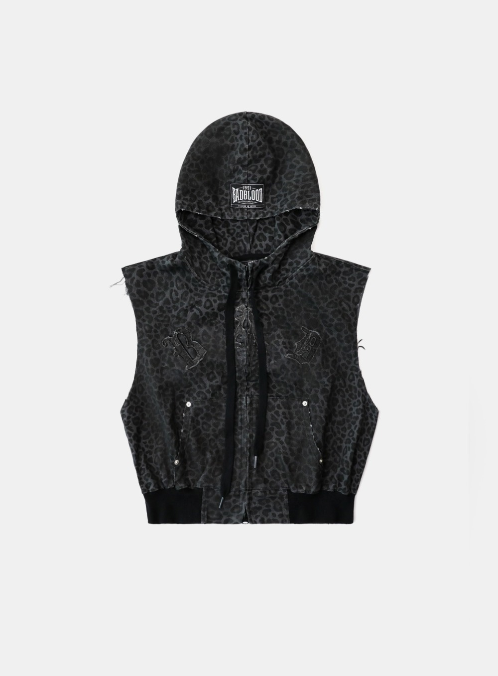 【BADBLOOD】[UNISEX] MYSTIC PATCH SLEEVELESS HOODED WORK JACKET : BLACK LEOPARD 14,840円