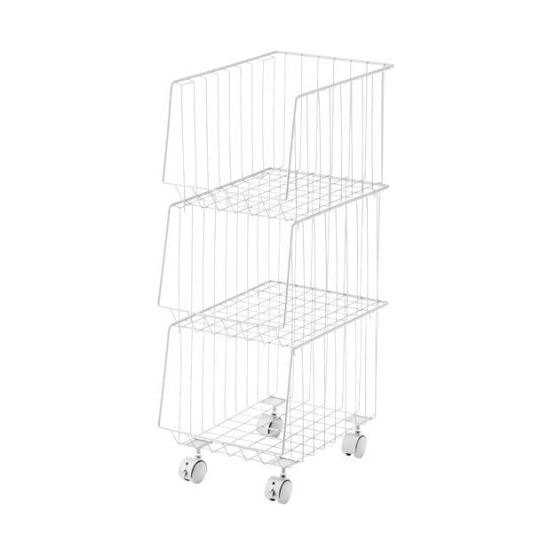 スタッキングワゴン 3段 約W26.5xD37.5xH73cm ホワイト 組立品