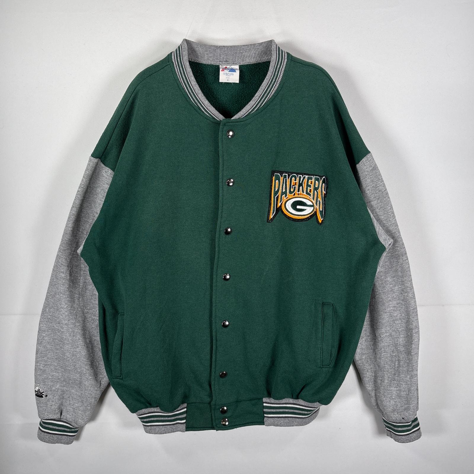 古着 マジェスティック MAJESTIC USA製 スタジャン PACKERS ビッグワッペン ビッグサイズ XL グリーン メンズ